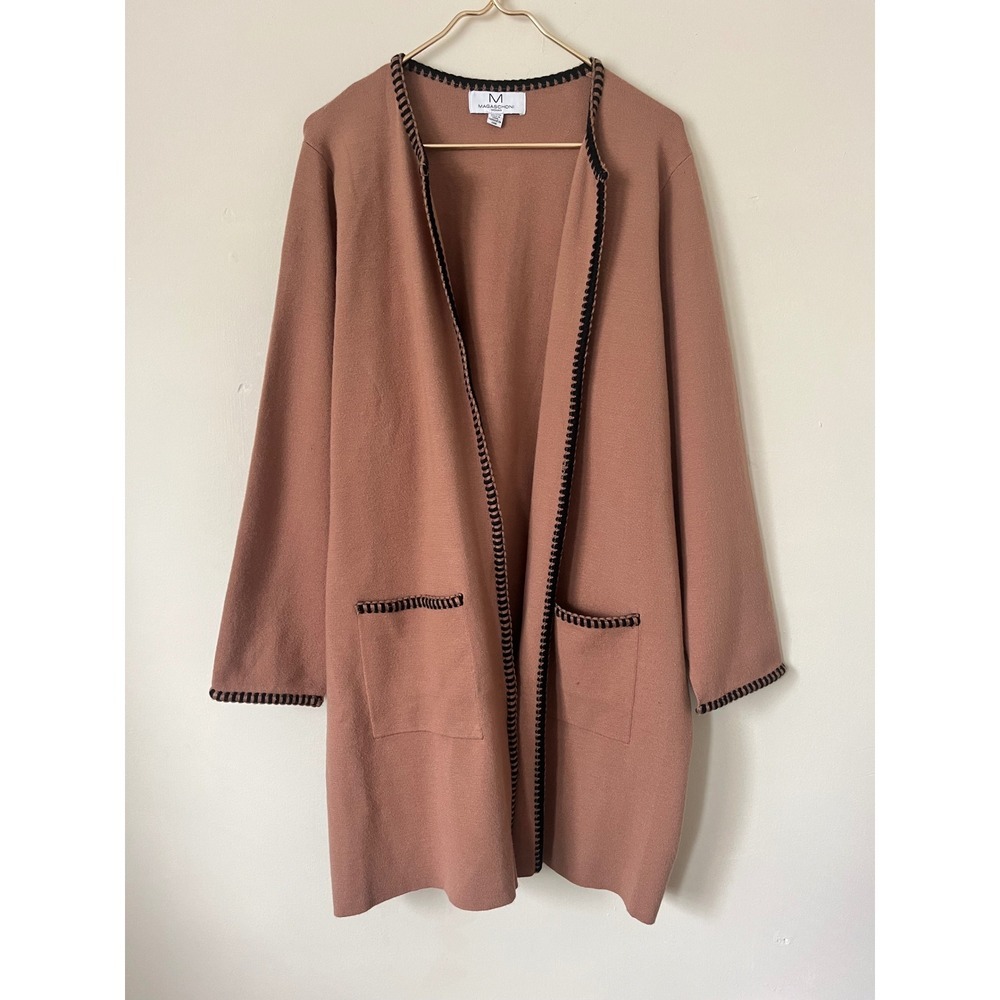 Magaschoni Woman 3X Tan Clay Whipstitch Open Front Longline Cardigan